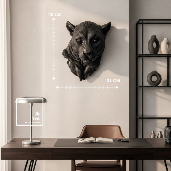 Paulinus Siyah Panter Duvar Heykeli 40x31 cm Güç ve Karizma Temalı Modern Duvar Dekorasyonu Yırtıcı