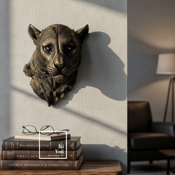 Paulinus Nefti Panter Duvar Dekoru 40x31 cm, Modern Heykel Duvar Objesi Salon Ofis Güç Temalı Dekor