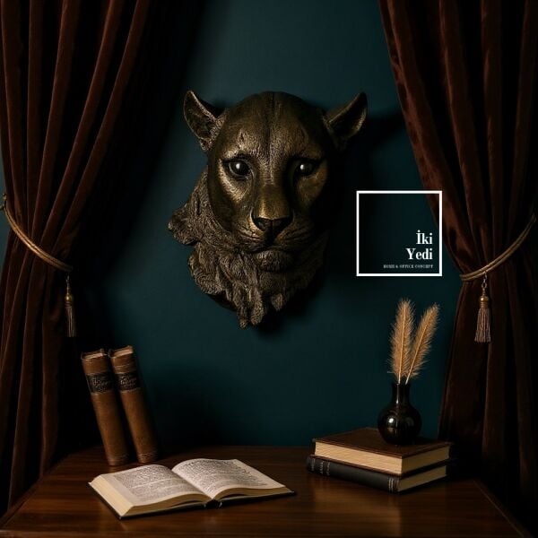 Paulinus Nefti Panter Duvar Dekoru 40x31 cm, Modern Heykel Duvar Objesi Salon Ofis Güç Temalı Dekor