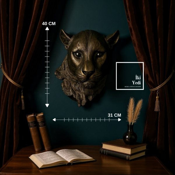 Paulinus Nefti Panter Duvar Dekoru 40x31 cm, Modern Heykel Duvar Objesi Salon Ofis Güç Temalı Dekor
