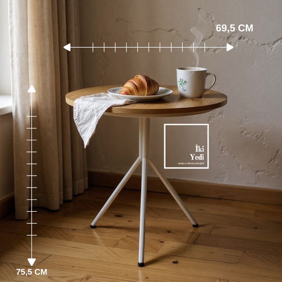 Pennington 70 cm Yuvarlak Cafe Restoran Bahçe Balkon Mutfak Masası Metal Ayaklı Demir İskelet Beyaz