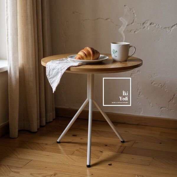 Pennington 70 cm Yuvarlak Cafe Restoran Bahçe Balkon Mutfak Masası Metal Ayaklı Demir İskelet Beyaz