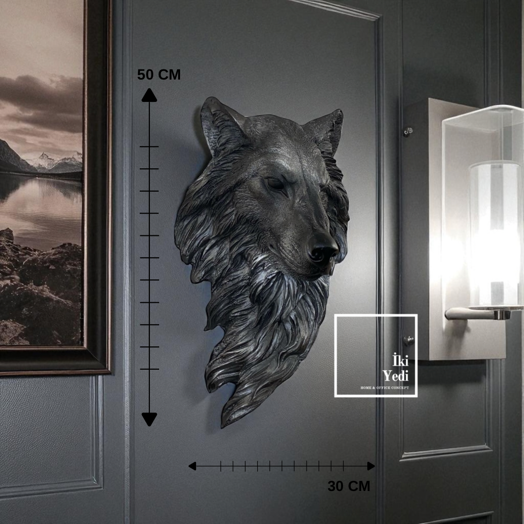 Crassus Kurt Başı Duvar Dekoru | 50 cm Siyah Gri Heykelsi Duvar Aksesuarı Ofis Ev Dekorasyon Hediye