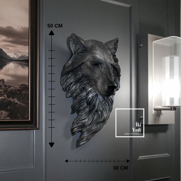 Crassus Kurt Başı Duvar Dekoru | 50 cm Siyah Gri Heykelsi Duvar Aksesuarı Ofis Ev Dekorasyon Hediye