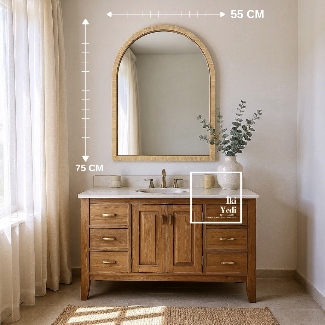 Thilo Kemer Tasarım Kavisli Duvar Aynası 75x55 cm Modern Kavis Formlu Dekoratif Ayna Ev Banyo Salon