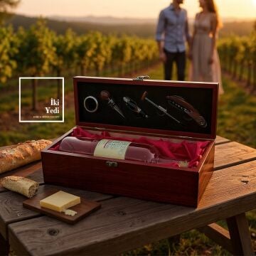 Petricho Ahşap Kutulu Şaraplık Tirbüşon Seti | Lüks Şarap Gurme Hediye Kutusu Termometre ve Tıpalar
