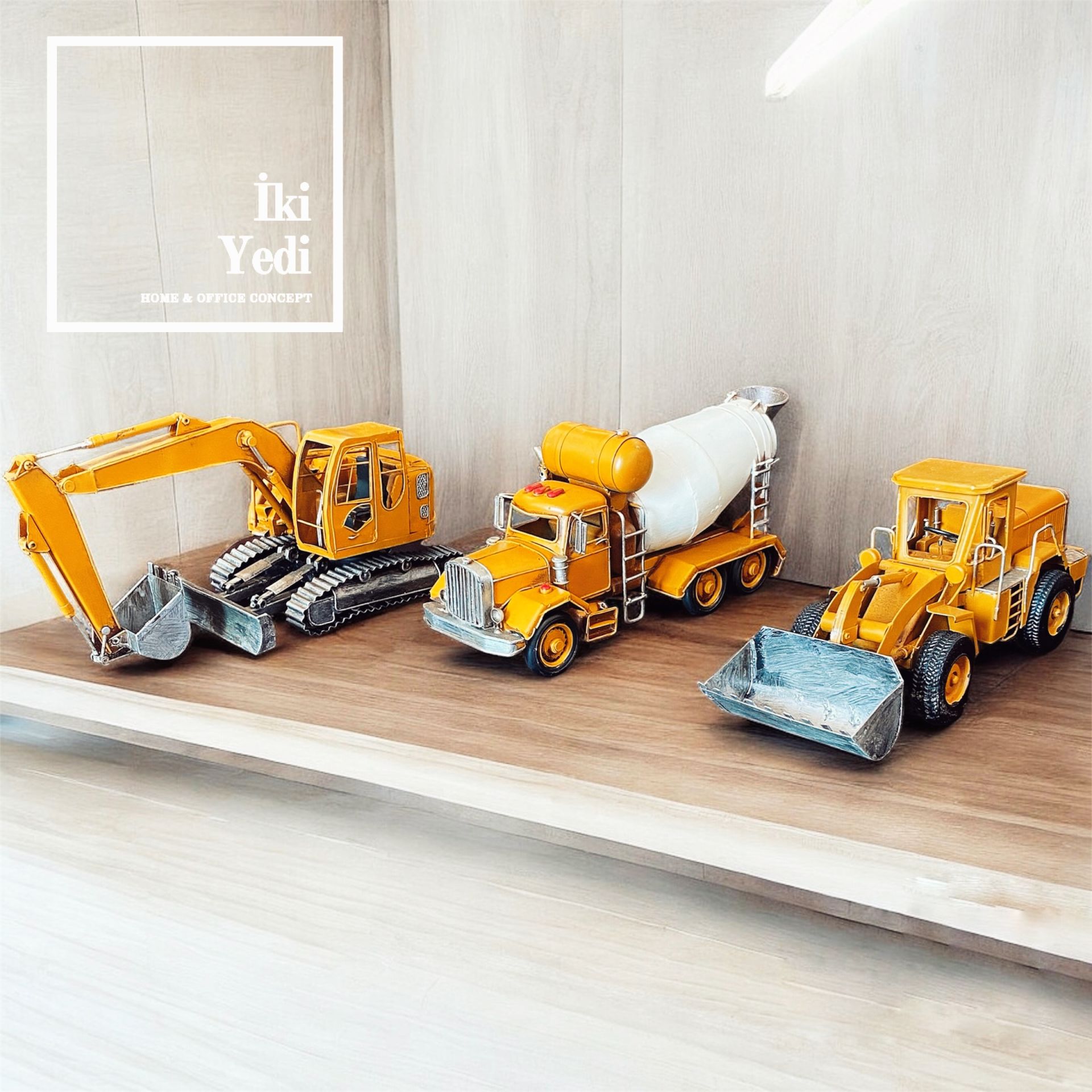 Hammel Metal İş Makinası Seti Ekskavatör Beton Mikseri Maketi İnşaat Ofisi Dekoru Müteahhit Hediye