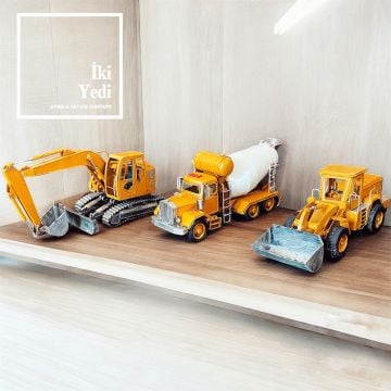 Hammel Metal İş Makinası Seti Ekskavatör Beton Mikseri Maketi İnşaat Ofisi Dekoru Müteahhit Hediye