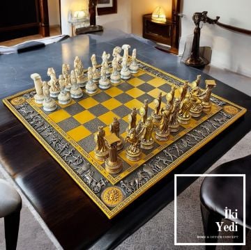 Veronese Wise Design Lüks Satranç Takımı Mermer Tozu Polyester Bronz Kaplama Detaylı Özel VIP Lux