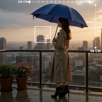 Henry Mavi Katlanabilir Portatif Şemsiye Kompakt Tasarım, Şık ve Dayanıklı (100x66 cm) Hediyelik