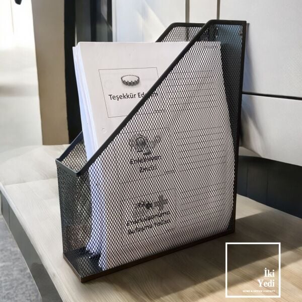 Kalu Siyah Metal Evrak Rafı – Masaüstü Düzenleyici Tel Örgü Dosyalık, Ofis ve Çalışma Masası İçin