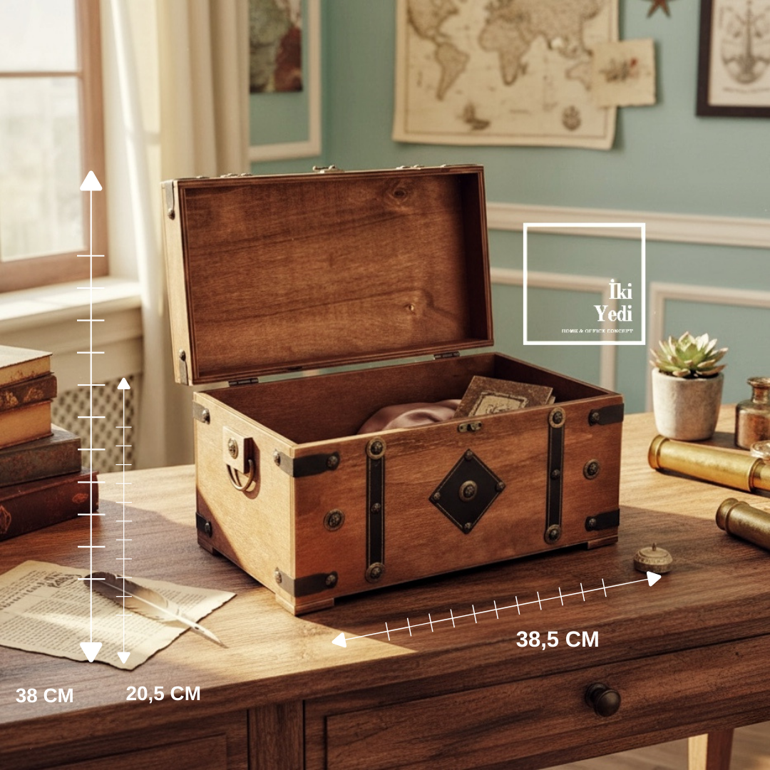 Toonan 771 Vintage Ahşap Sandık Kutu Dekoratif Saklama Kutusu Antik Görünümlü Hazine Sandığı Hediye