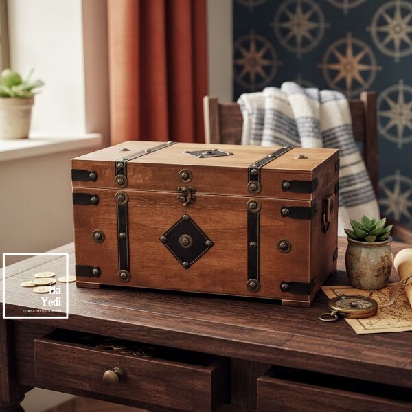 Toonan 771 Vintage Ahşap Sandık Kutu Dekoratif Saklama Kutusu Antik Görünümlü Hazine Sandığı Hediye