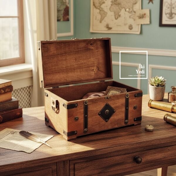 Toonan 771 Vintage Ahşap Sandık Kutu Dekoratif Saklama Kutusu Antik Görünümlü Hazine Sandığı Hediye