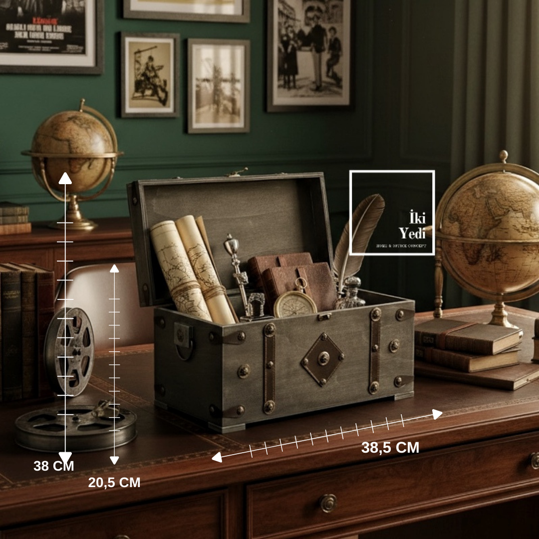 Toonan 772 Vintage Sandık Dekoratif Saklama Kutusu Retro Ofis Antika Tarz Organizer Hazine Sandığı