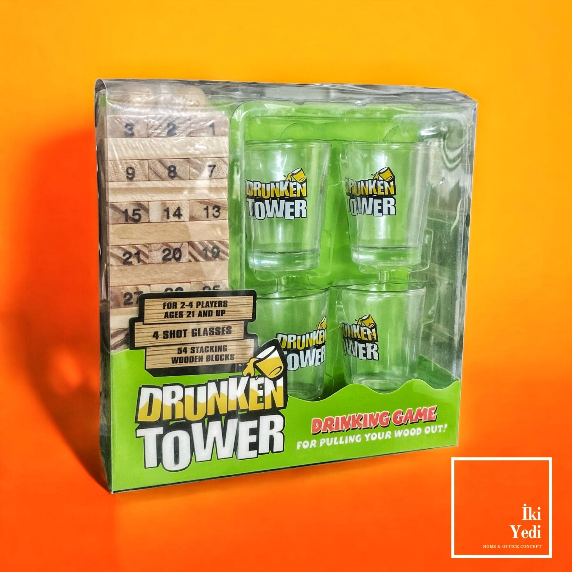 Jenga Oyunu Drunken Tower – Yetişkinler İçin Eğlenceli İçki Oyunı 4 Shot Bardağı, Bol Kahkaha!