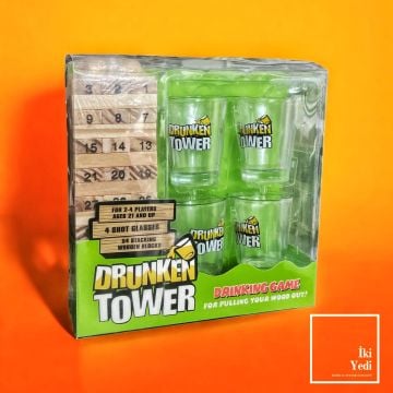 Jenga Oyunu Drunken Tower – Yetişkinler İçin Eğlenceli İçki Oyunı 4 Shot Bardağı, Bol Kahkaha!