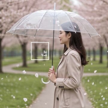 Robzom Beyaz Şeffaf Şemsiye | Şık ve Minimalist Yağmur Koruması (90x70 cm) Hediyelik Eşyalar