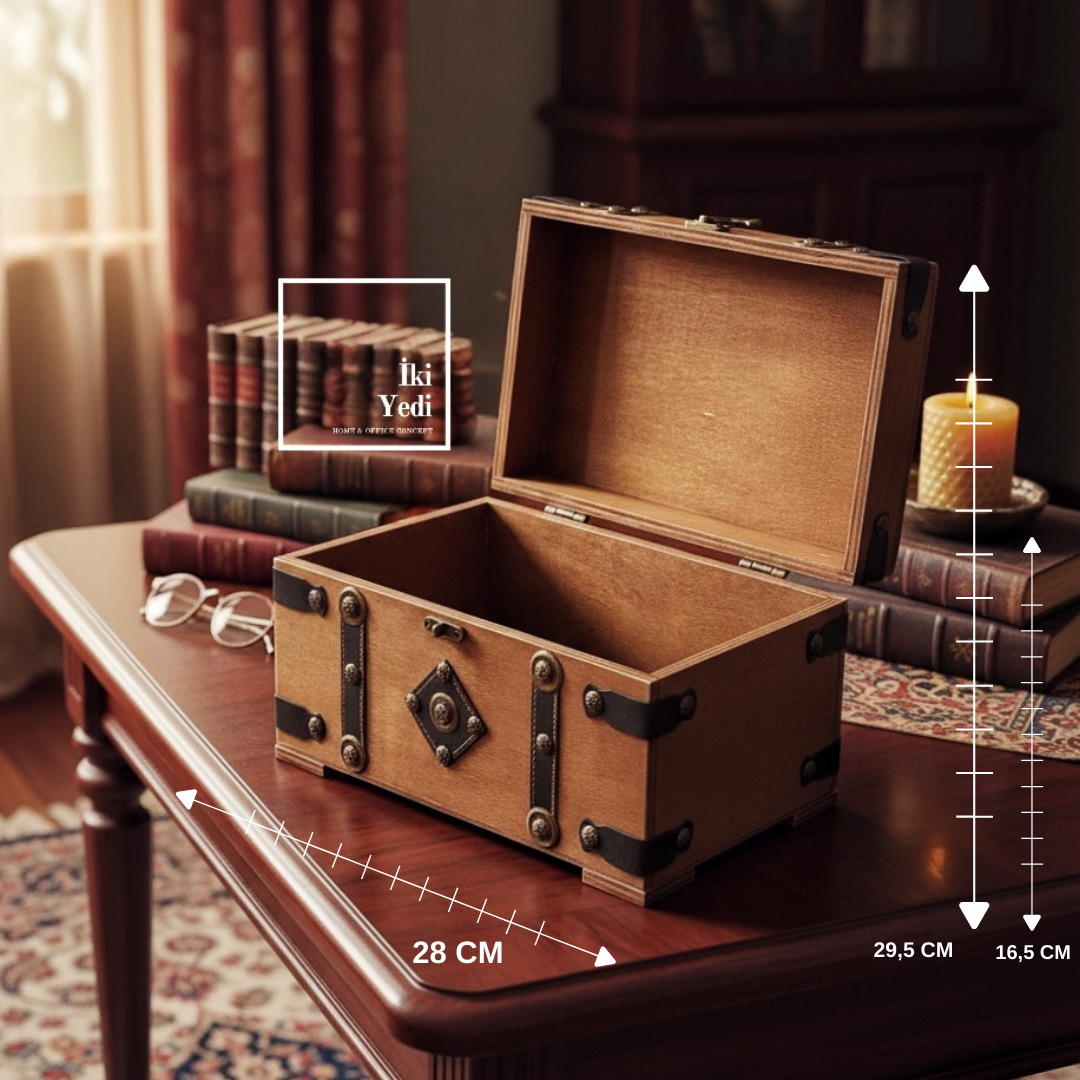 Toonan 773 Retro Ahşap Sandık Kutu Vintage Dekoratif Saklama Kutusu Masaüstü Organizer Hediye Gift