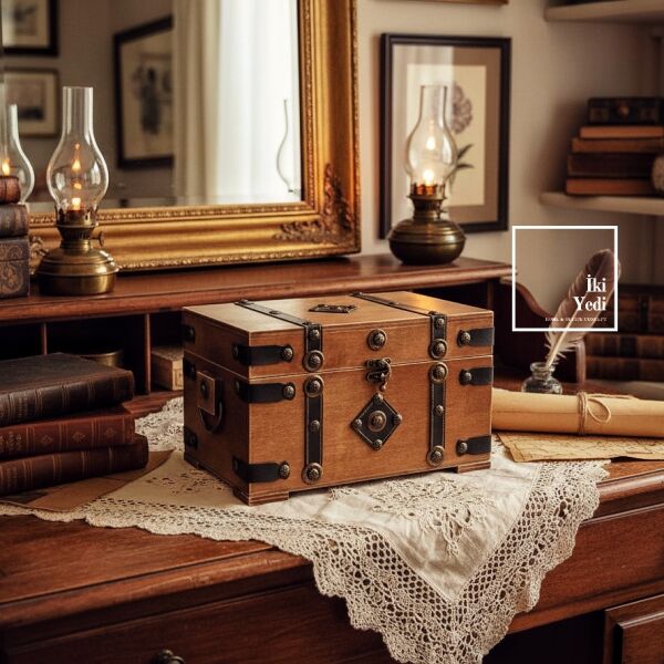 Toonan 773 Retro Ahşap Sandık Kutu Vintage Dekoratif Saklama Kutusu Masaüstü Organizer Hediye Gift