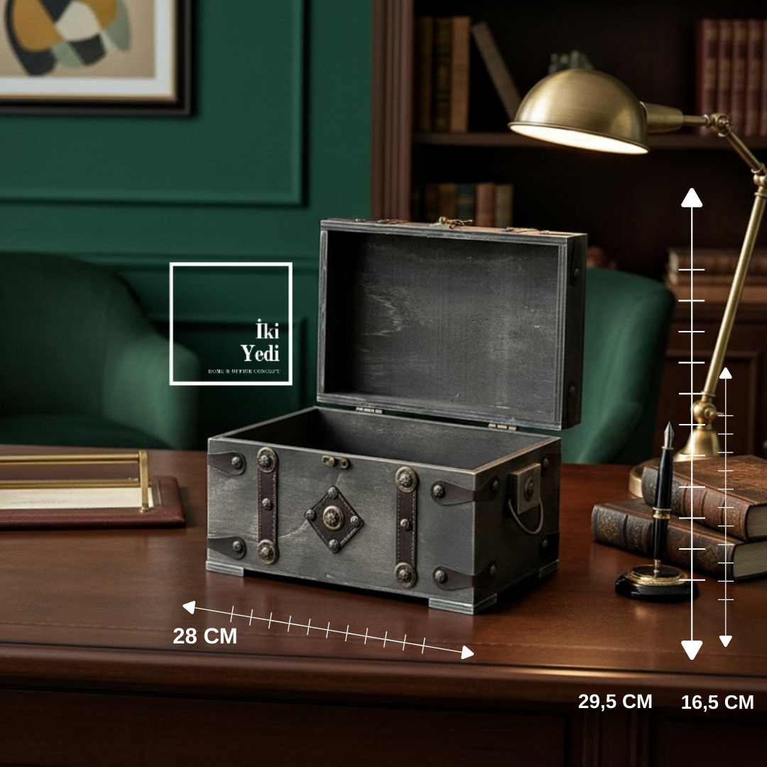 Toonan 774 Vintage Gri Ahşap Sandık Kutu Dekoratif Saklama Kutusu Ofis Ev Düzenleyici Obje Hazine