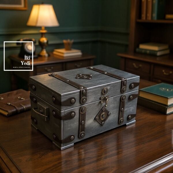 Toonan 774 Vintage Gri Ahşap Sandık Kutu Dekoratif Saklama Kutusu Ofis Ev Düzenleyici Obje Hazine