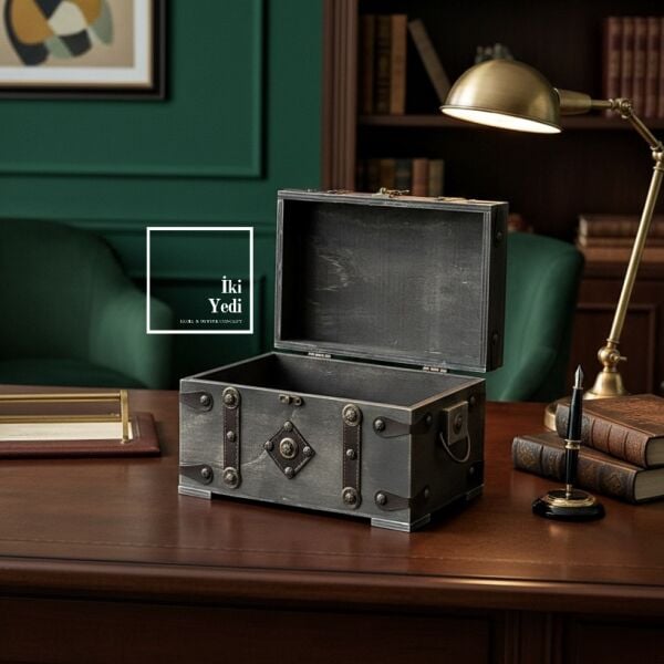 Toonan 774 Vintage Gri Ahşap Sandık Kutu Dekoratif Saklama Kutusu Ofis Ev Düzenleyici Obje Hazine