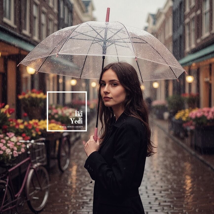 Robzom Pembe Şeffaf Şemsiye | Romantik Tarzda Şeffaf Kubbe Şemsiye (90x70 cm) Hediyelik Eşyalar