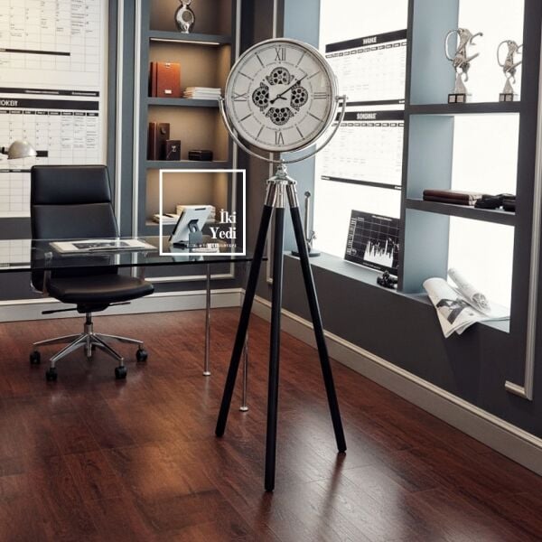Theon Tripod Ayaklı Dekoratif Büyük Boy Saat 170 cm Vintage Salon Ofis Zemin Saati Modern Tasarım