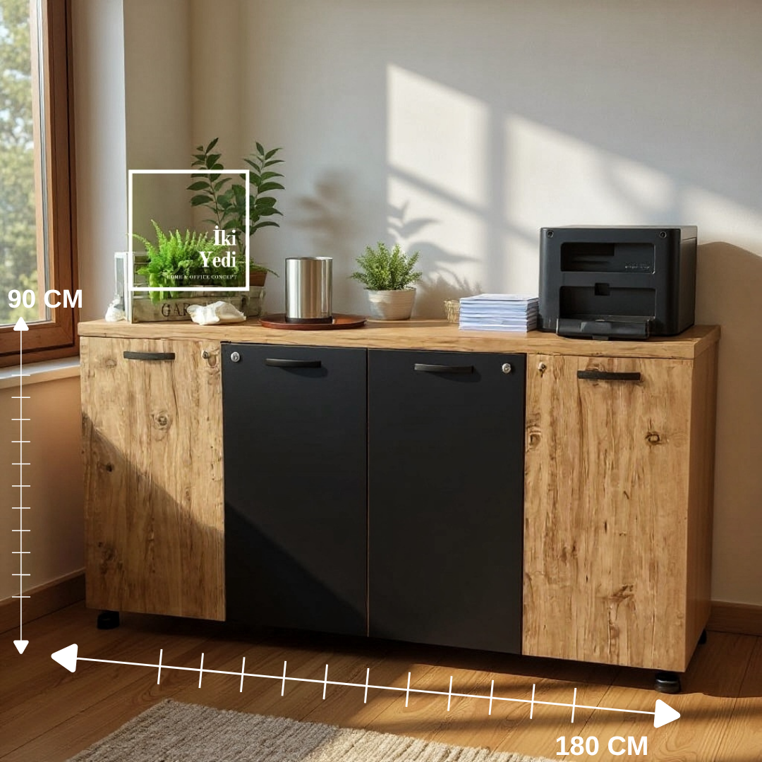 Nagra Kilitli Ofis Konsol Dolabı Modern Tasarım 4 Kapak Dosyalık Dolap (180x90) Tv Ünitesi Büro EV