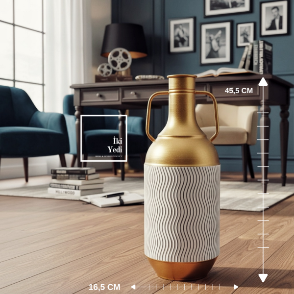 Tulipa Modern Altın Metal Amfora Vazo Dekoratif Salon Ofis Aksesuarı 45 cm Lüks Tasarım Obje Hediye