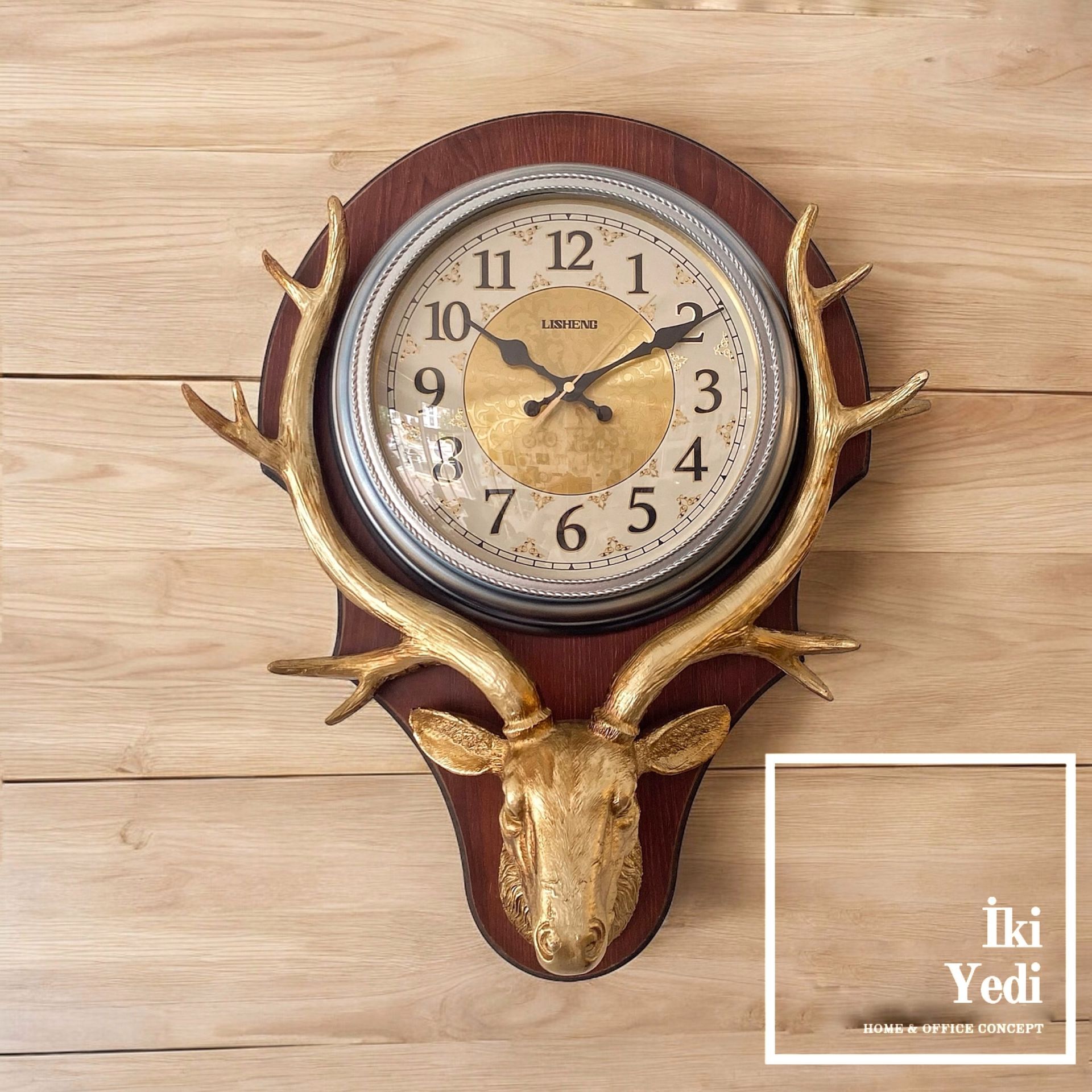 Guerro Geyik Kafası Dağ Evi Saati Ahşap Duvar Saati Boynuzlu Geyik Başı Dekor Ev Ofis Büro Dekorasyon Antik Tasarım