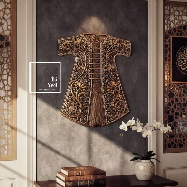 Humayun Osmanlı Kaftan Duvar Dekoru Altın Tonlu Otantik Duvar Süsü, Salon ve Ofis İçin Şık Aksesuar