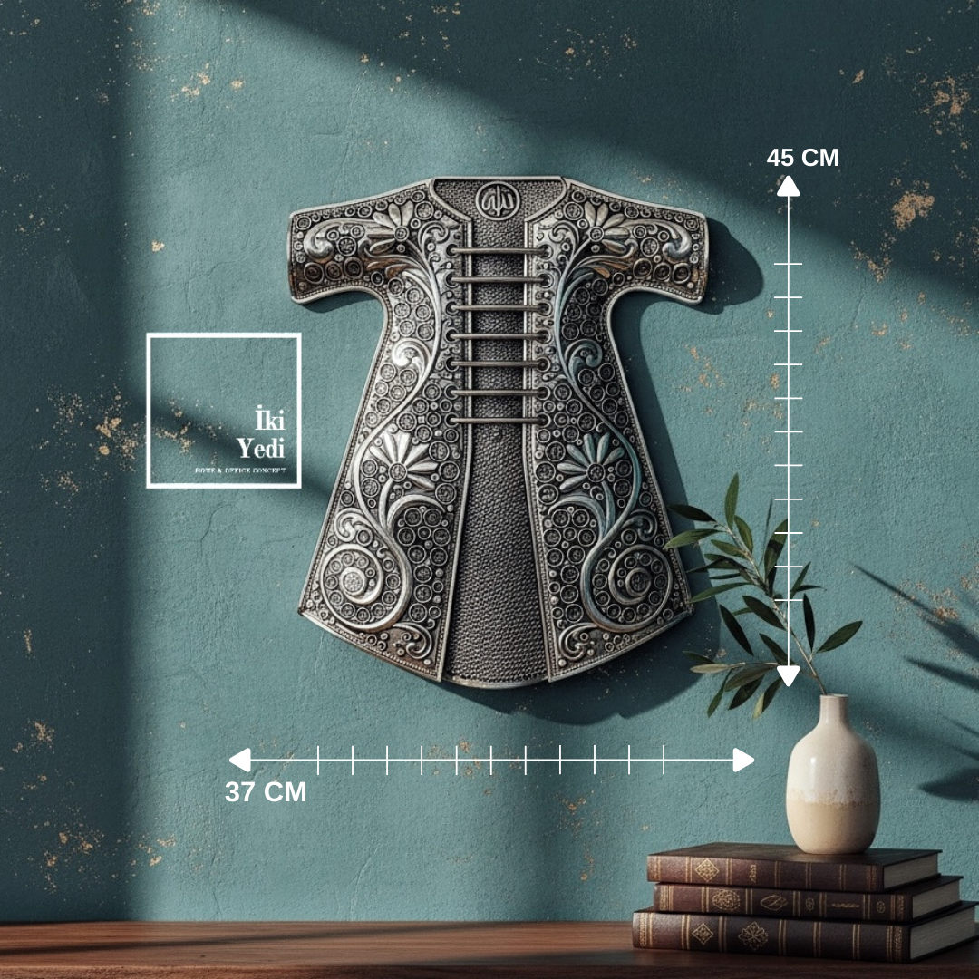 Humayun Osmanlı Kaftanı Duvar Dekoru Gümüş Tonlu Metal Tablo 45x37 cm Salon Ofis Duvar Süsü Hediye