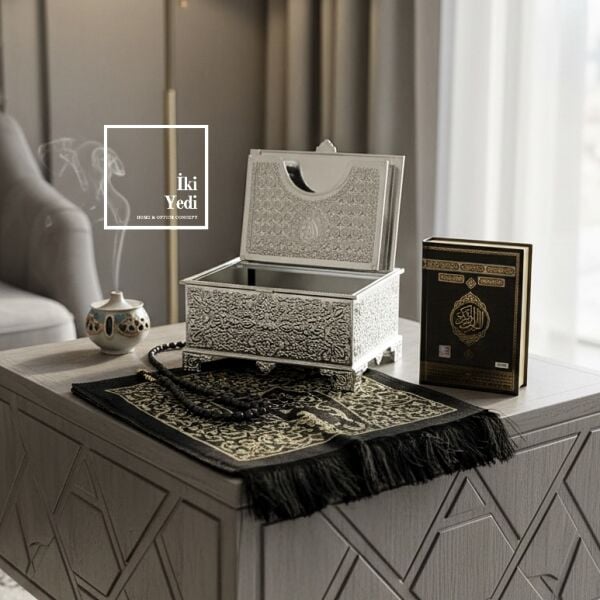 Mahfuz Gümüş Kur’an Seti, Sandıklı Kur’an, Seccade ve Tesbih, İslami Hediye Seti, Ev Dekoru Manevi