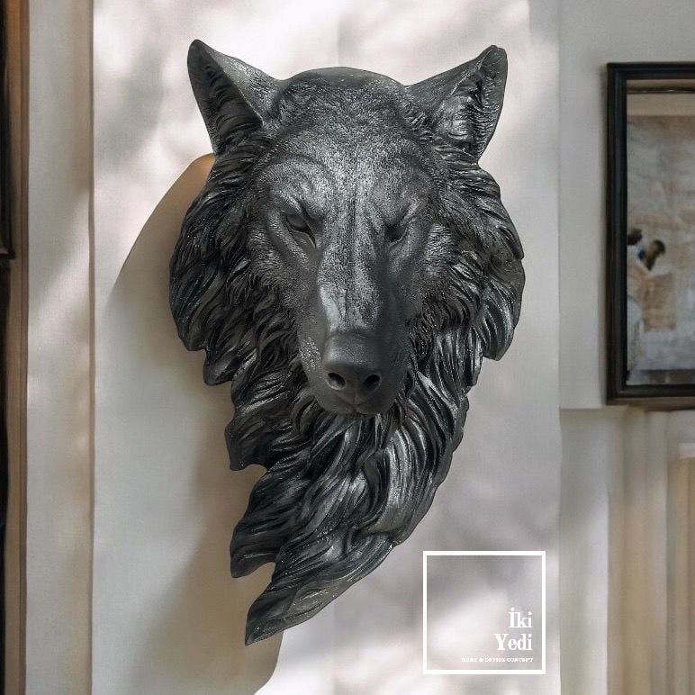 Crassus Bozkurt Başı Büst 50 cm Duvar Dekoru Kurt Kafası Heykel Ofis Salon Hediyesi Duvar Süsü