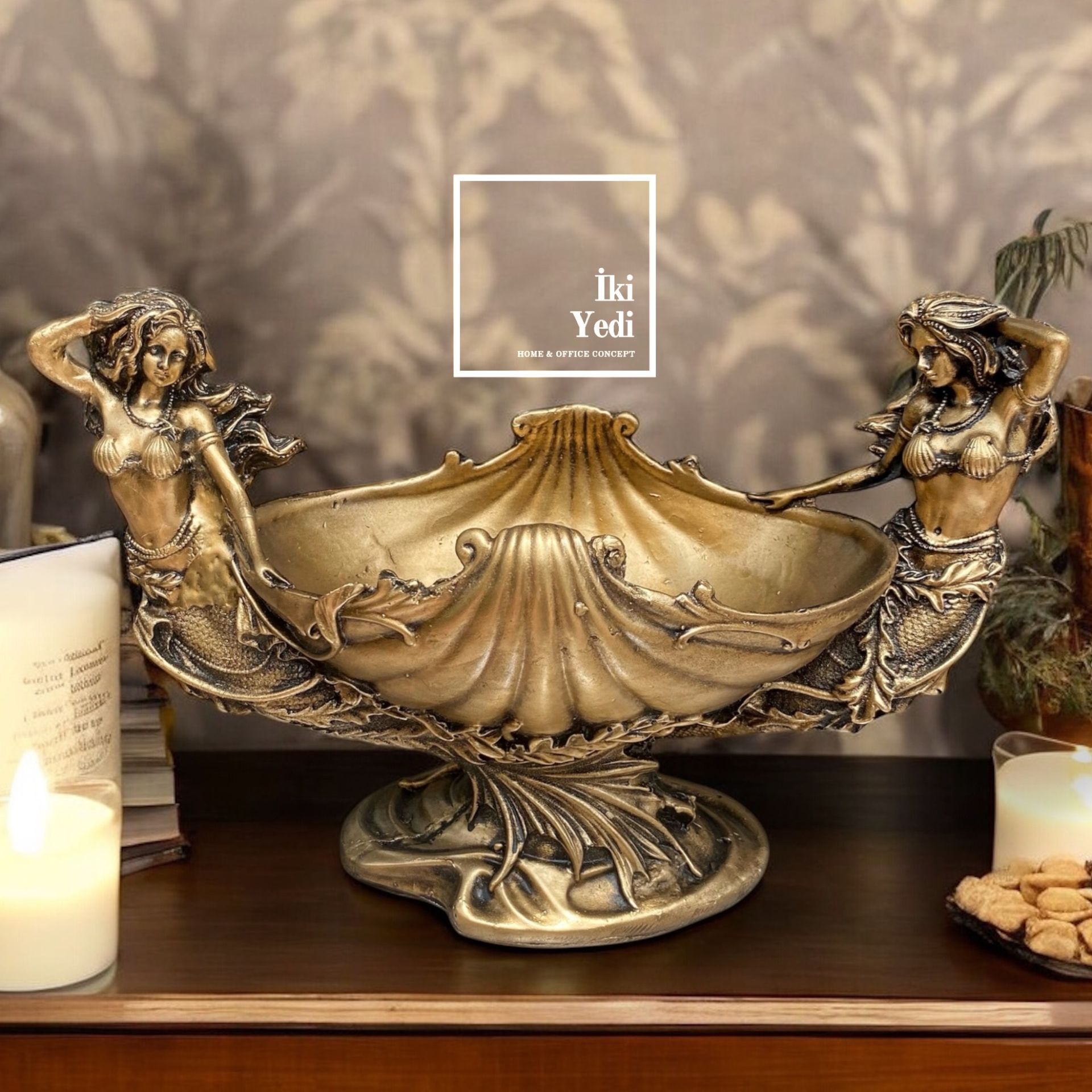 Deniz Kızı Temalı Dekoratif Kase Özel Tasarım Şık Meyvelik, Sunum Kasesi, Ev ve Ofis İçin Lüks Hediyelik