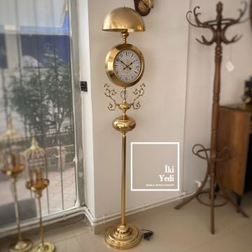 Liziero 180 cm Metal Lambader, Gold Ayaklı Saatli Lamba, Lüks İtalyan Tasarım Ev Ofis Aydınlatma