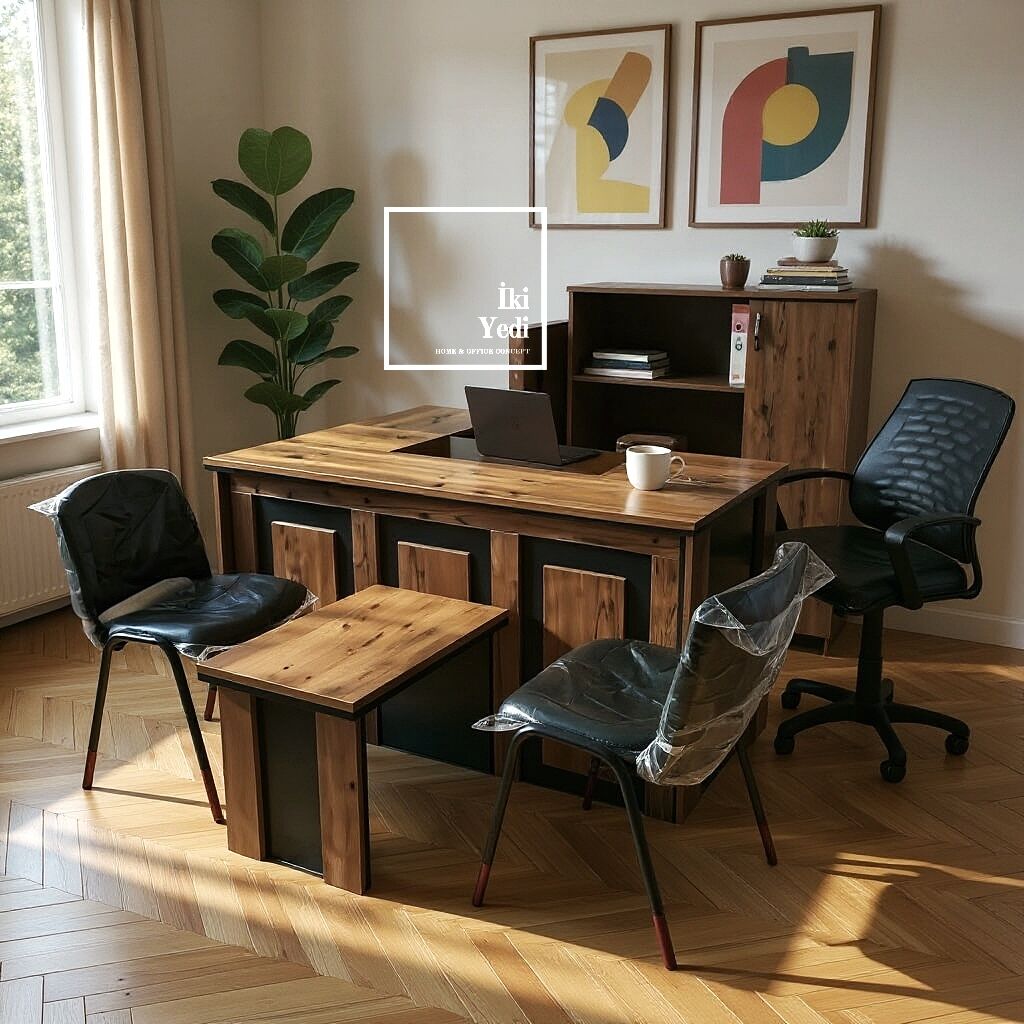 Surcroit 160 cm Ofis Mobilya Takımı | Yönetici Masa Takımı, Etajer ve Sehpa Seti Sandalyeler Dahil