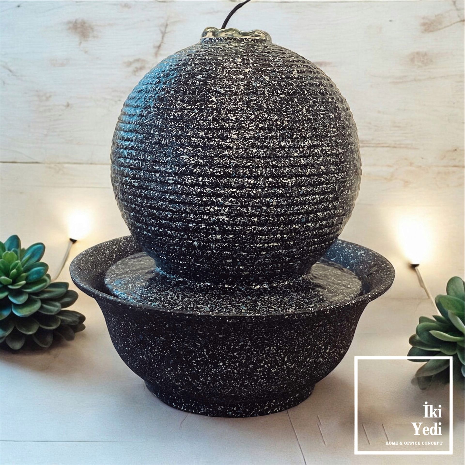 Lonwuk LED Işıklı Taş Görünümlü Masaüstü Şelale – İç Mekan Su Çeşmesi, Meditasyon Dekoru