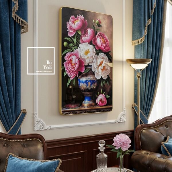 Parc Şakayık Çiçekli Dekoratif Duvar Tablosu 40x60 cm, Çerçeveli Salon ve Oturma Odası Duvar Dekoru