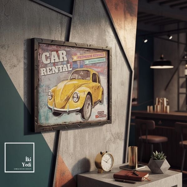 Preser Retro Araba Metal Kabartmalı Duvar Tablosu 55x45 cm Vintage Dekor Ofis Kafe Bar Tablo Genç