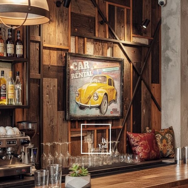 Preser Retro Araba Metal Kabartmalı Duvar Tablosu 55x45 cm Vintage Dekor Ofis Kafe Bar Tablo Genç