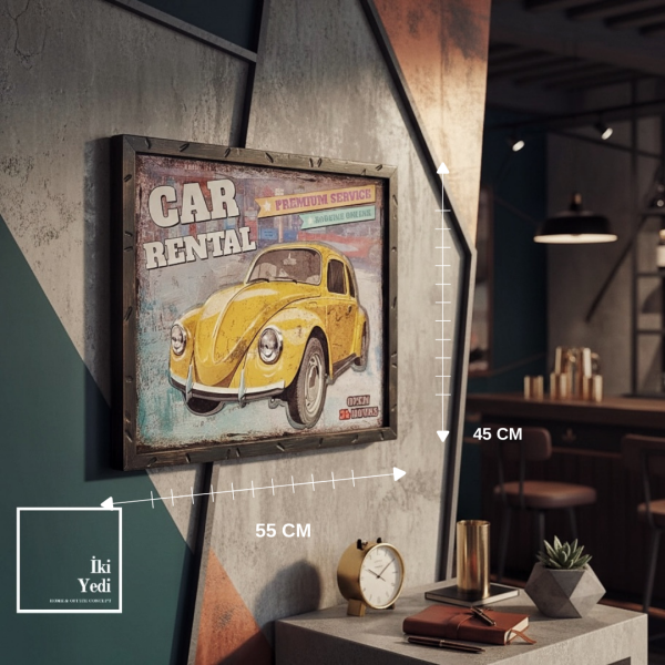 Preser Retro Araba Metal Kabartmalı Duvar Tablosu 55x45 cm Vintage Dekor Ofis Kafe Bar Tablo Genç