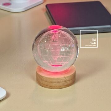 Işıklı Dünya Küresi, LED Aydınlatmalı Kristal Küre, Dekoratif Masaüstü Obje Ofis Hediyesi Aksesuar