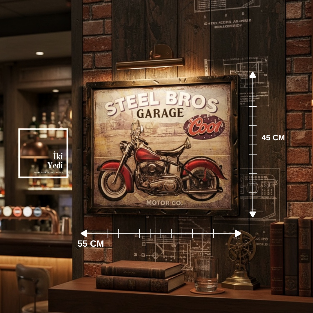 Stebro Vintage Motosiklet Metal Kabartmalı Duvar Tablosu 55x45 Retro Garaj Ofis Dekoru Genç Odası