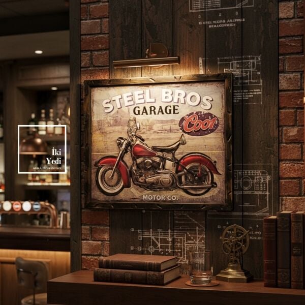 Stebro Vintage Motosiklet Metal Kabartmalı Duvar Tablosu 55x45 Retro Garaj Ofis Dekoru Genç Odası