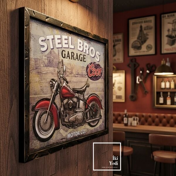Stebro Vintage Motosiklet Metal Kabartmalı Duvar Tablosu 55x45 Retro Garaj Ofis Dekoru Genç Odası