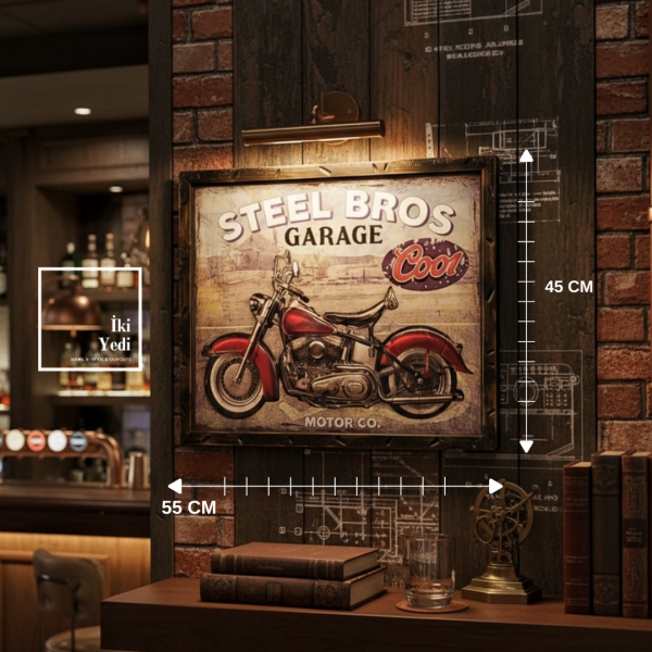 Stebro Vintage Motosiklet Metal Kabartmalı Duvar Tablosu 55x45 Retro Garaj Ofis Dekoru Genç Odası