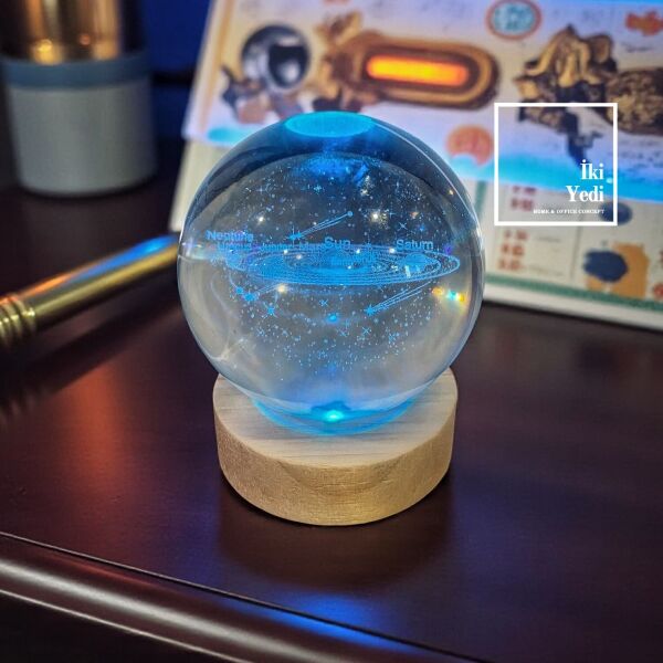 Güneş Sistemi Işıklı Kristal Küre, LED Aydınlatmalı Masaüstü Dekor, Ofis ve Ev Hediyesi Gezegenler